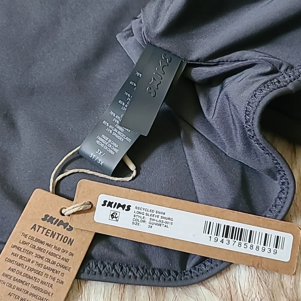 NWT SKIMS Recycled Swim Long Sleeve Shrug Size 3X Gunmetal